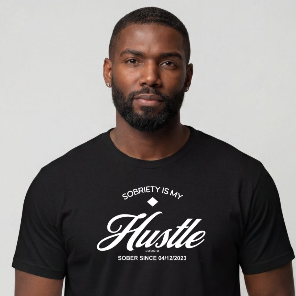 Hustle Men's Relaxed Sober T Shirt w/Personalize Sober Date