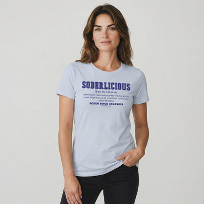 Soberlicious Definition w Custom Sobriety Date Sober T Shirt fit detail (view 19)