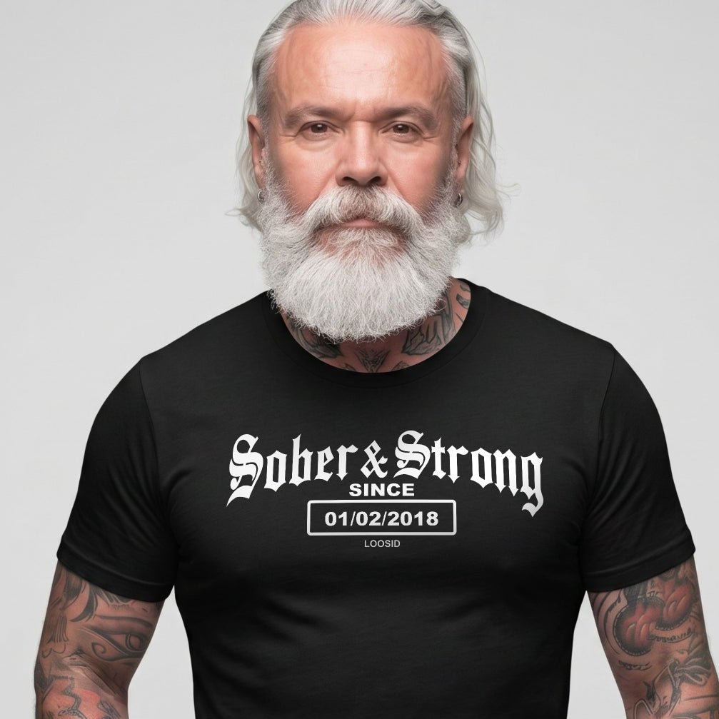 Old School Sober & Strong Sober T Shirt back view (view 7)