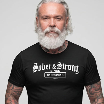 Old School Sober & Strong Sober T Shirt back view (view 7)