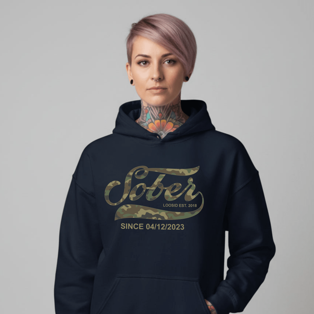 Recovery Hoodie | Unisex Sober Since Camo Hoodie with Personalized Date