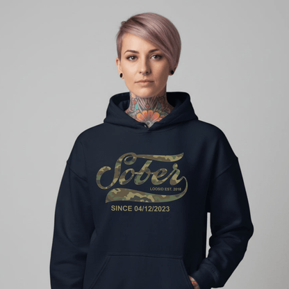 Recovery Hoodie | Unisex Sober Since Camo Hoodie with Personalized Date