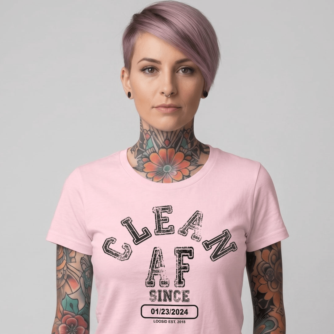 Clean AF Since Clean Sober T Shirt close-up view (view 12)