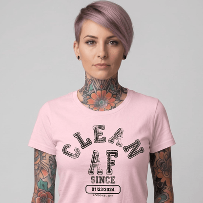 Clean AF Since Clean Sober T Shirt close-up view (view 12)