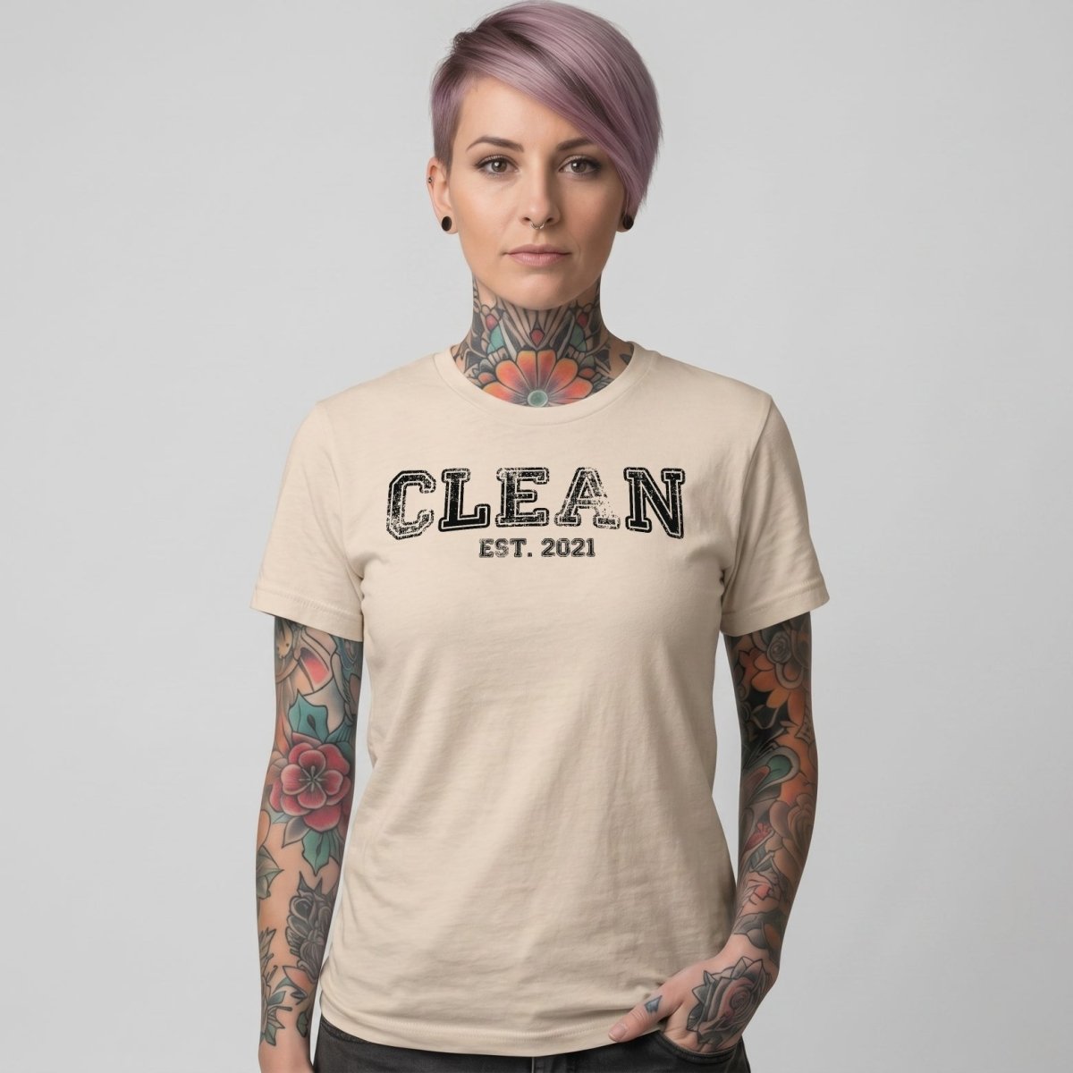 Clean T-Shirt | Women's Clean EST. Tee with Personalized Sobriety Date