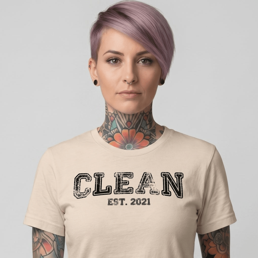 Clean T-Shirt | Women's Clean EST. Tee with Personalized Sobriety Date