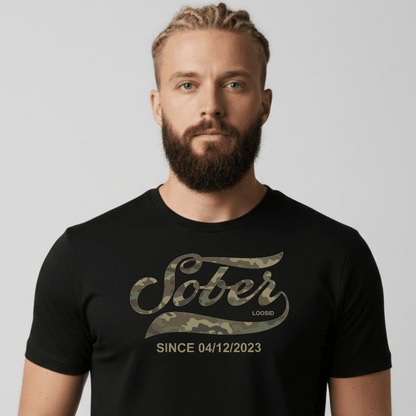 Sober T Shirt | Sober Since Camo Tee with Personalized Date
