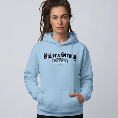 Old School Sober & Strong Recovery Hoodie featuring the design (view 11)
