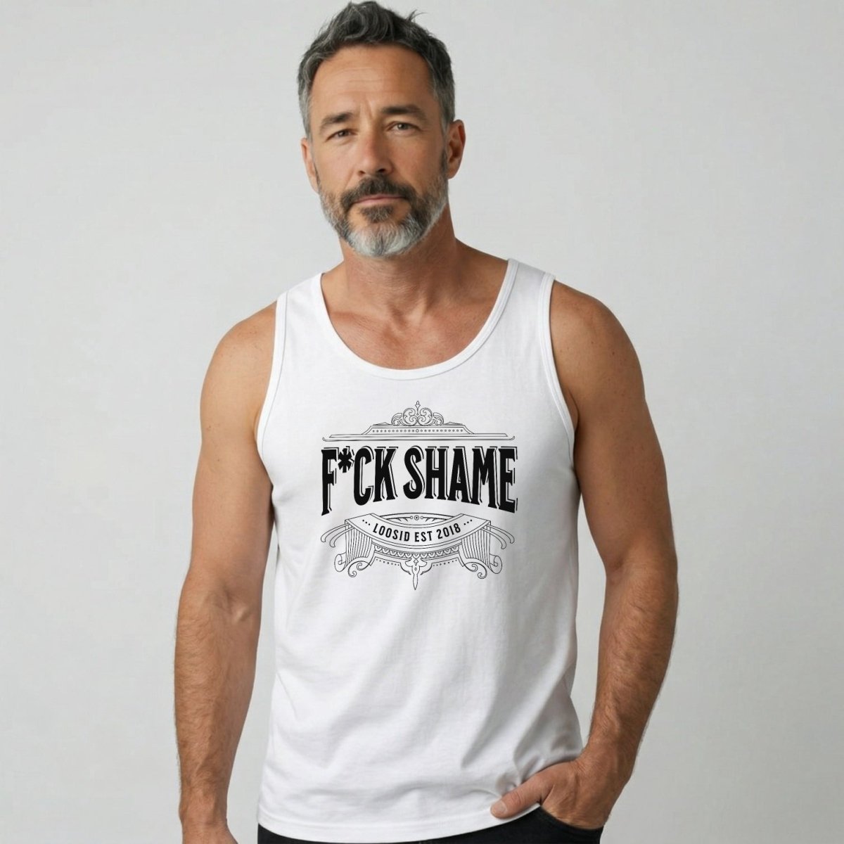 F*ck Shame Sober Tank Top flat lay styled image (view 13)