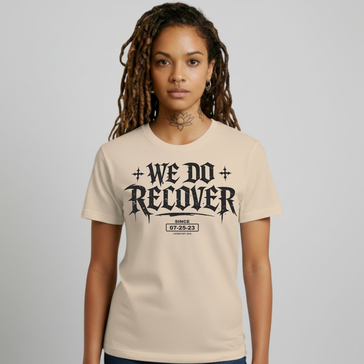 We Do Recover Female Sober T Shirt fit detail (view 19)
