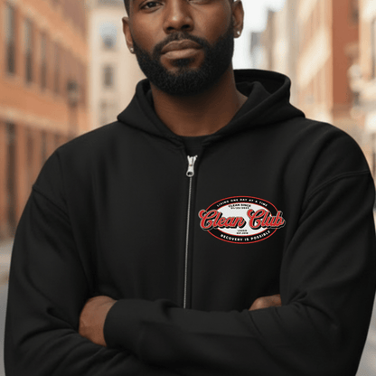 Clean Club Badge Unisex Zip Recovery Hoodie close-up view (view 2)