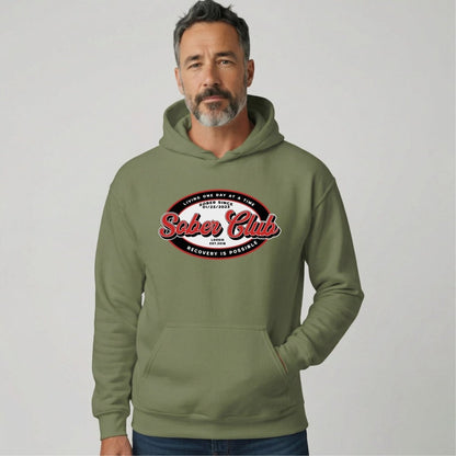 Sober Club Badge Unisex Hoodie with Custom Sobriety Date
