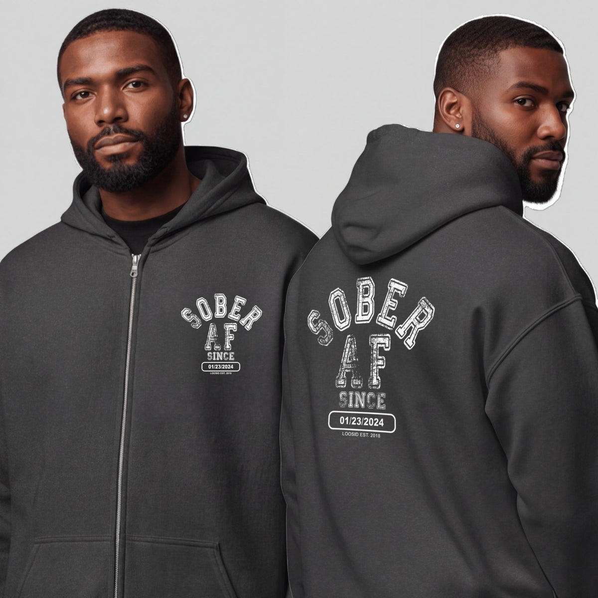 Recovery Zip Hoodie | Men's Sober AF Front & Back Print