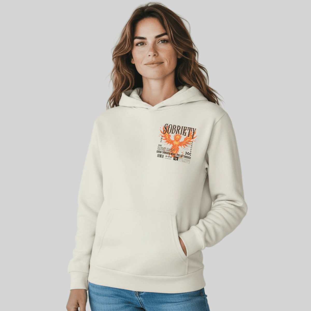 Women's Cream Phoenix Reborn Recovery Hoodie ULTRA  Premium Garment Dyed |Sober Hoodie Limited Edition