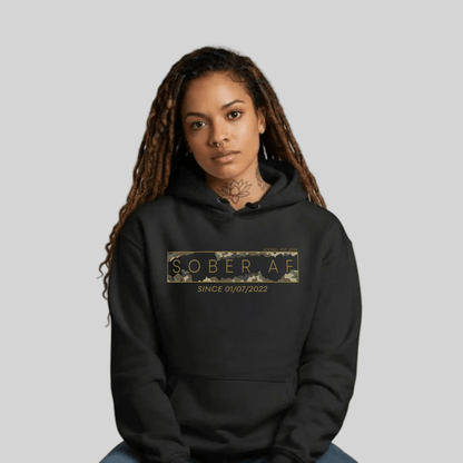 Recovery Hoodie | Unisex Sober AF Camo Hoodie with Custom Sober Date