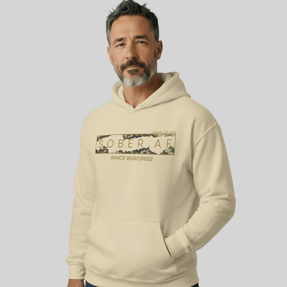 Recovery Hoodie | Unisex Sober AF Camo Hoodie with Custom Sober Date