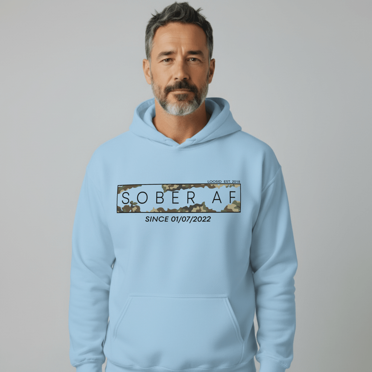 Recovery Hoodie | Unisex Sober AF Camo Hoodie with Custom Sober Date