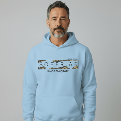 Recovery Hoodie | Unisex Sober AF Camo Hoodie with Custom Sober Date