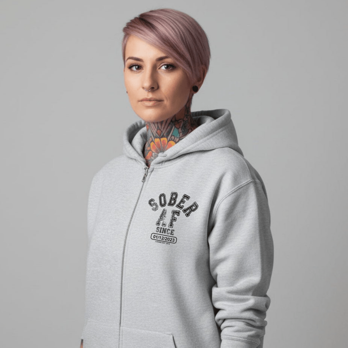 Recovery Hoodie | Sober AF Since Zip Hoodie with Custom Sobriety Date