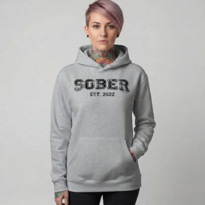 Sober Est. Hoodie w Personalized Sobriety Year Recovery Hoodie product photo (view 20)