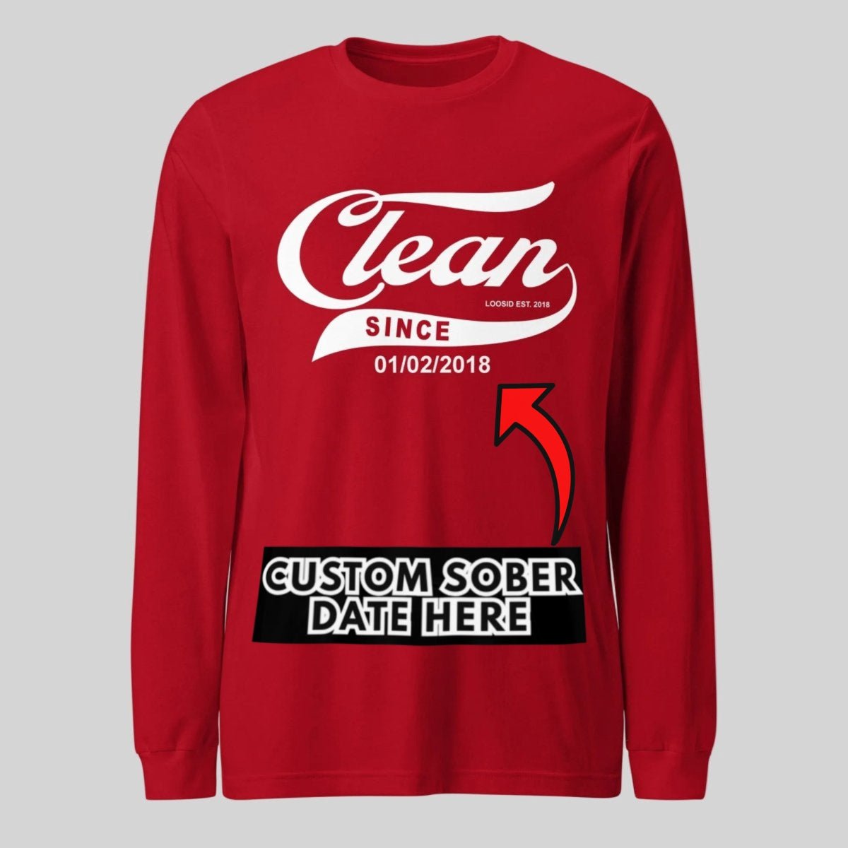 Clean Since Long Sleeve Sober T Shirt flat lay styled image (view 23)