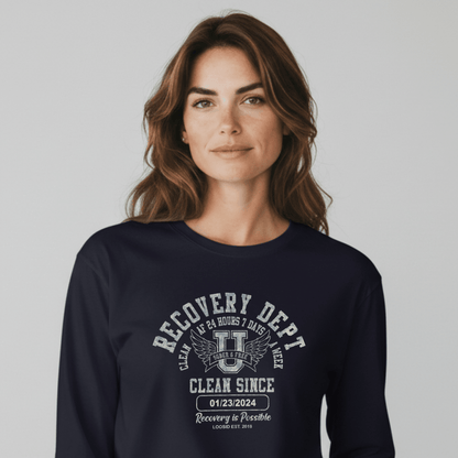Recovery Dept 24/7 Long Sleeve T-shirt with Custom Recovery Date | Clean Shirt