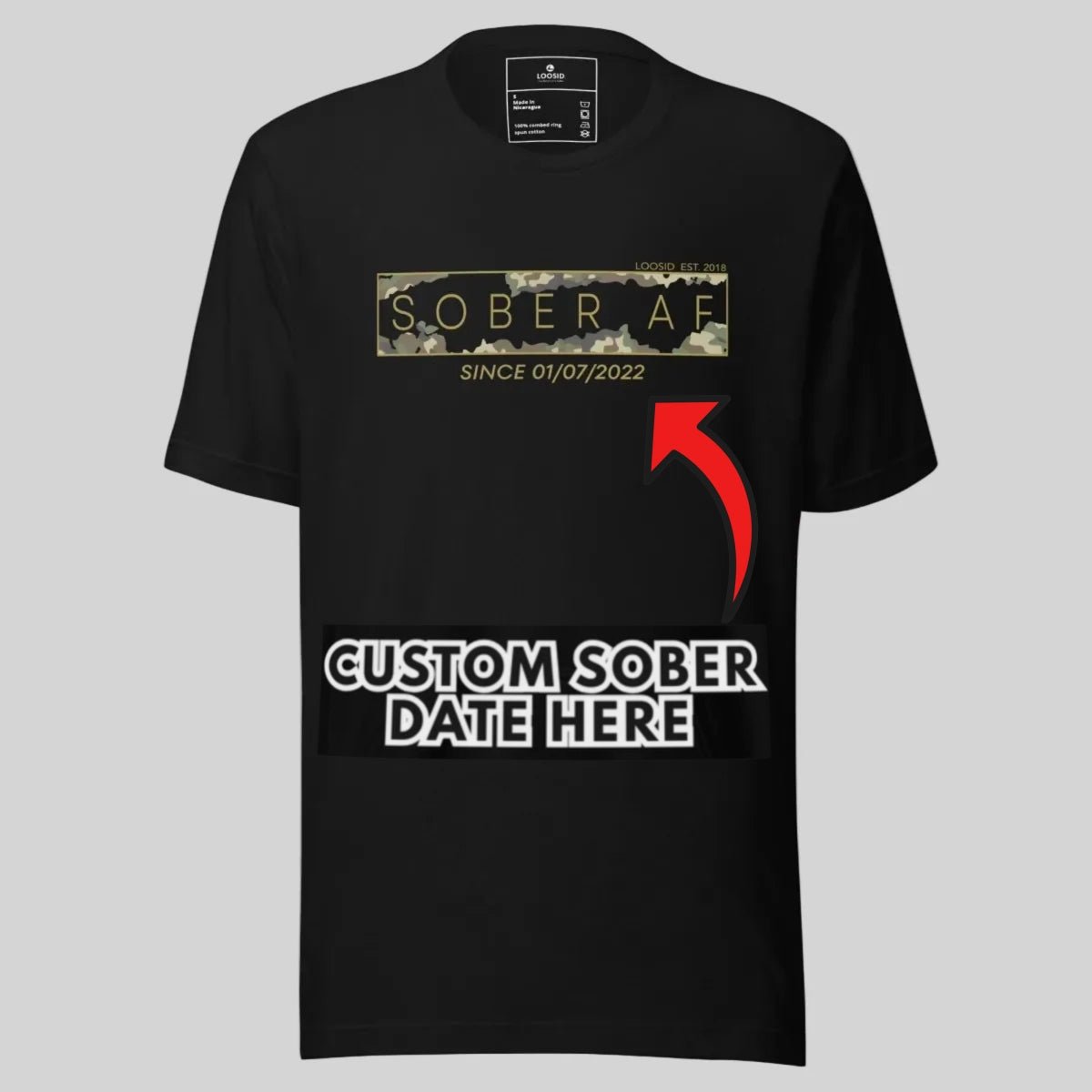 Sober T Shirt | Men’s Sober AF Camo Tee with Personalized Date