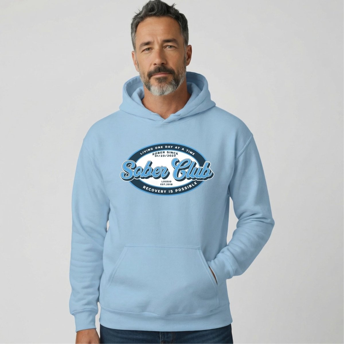 Sober Club Badge Unisex Hoodie with Custom Sobriety Date