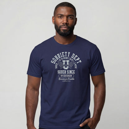 Sobriety Dept Men's T-Shirt with Custom Sobriety Date