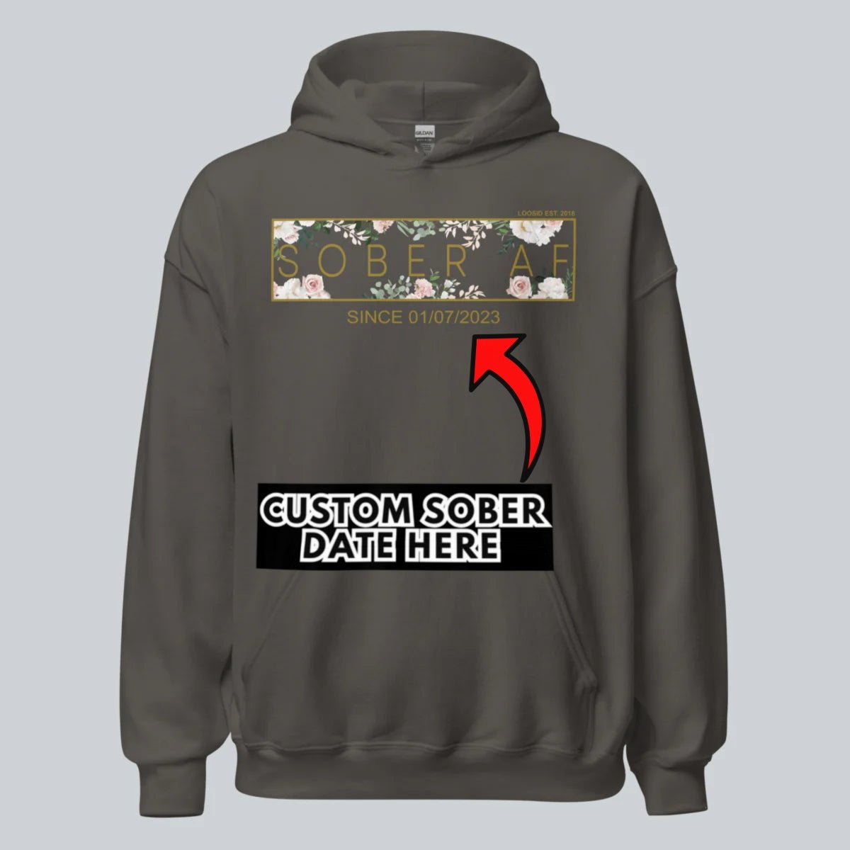 Recovery Hoodie | Women's Sober AF Flower Hoodie with Custom Date
