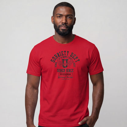 Sobriety Dept Men's T-Shirt with Custom Sobriety Date