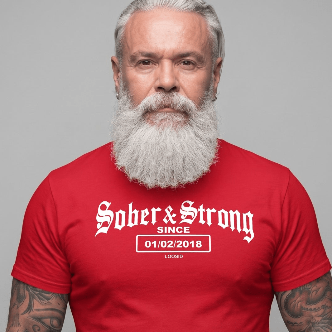 Old School Sober & Strong Sober T Shirt flat lay styled image (view 23)