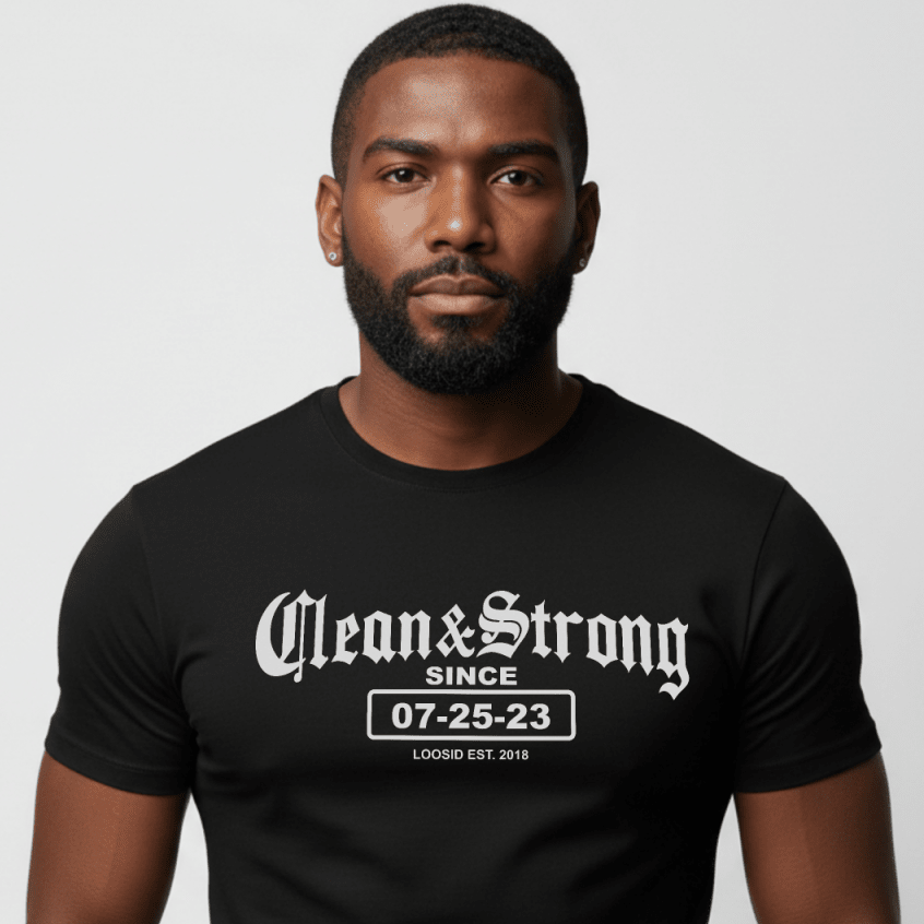 Clean T-Shirt | Men’s Old School Clean & Strong Tee with Personalized Recovery Date