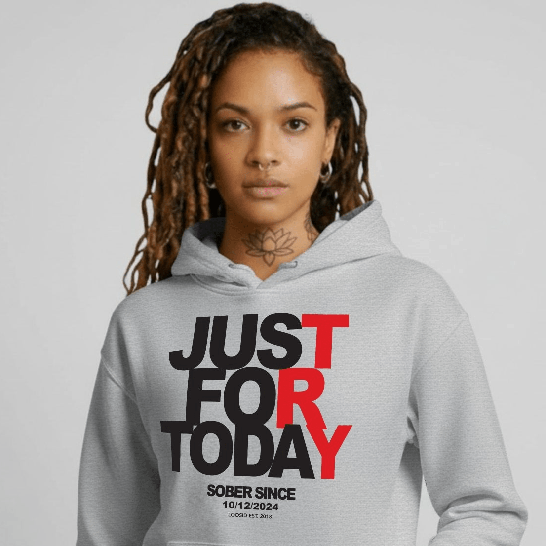 Just For Today Women's Custom Sobriety Date Recovery Hoodie packaging detail (view 18)