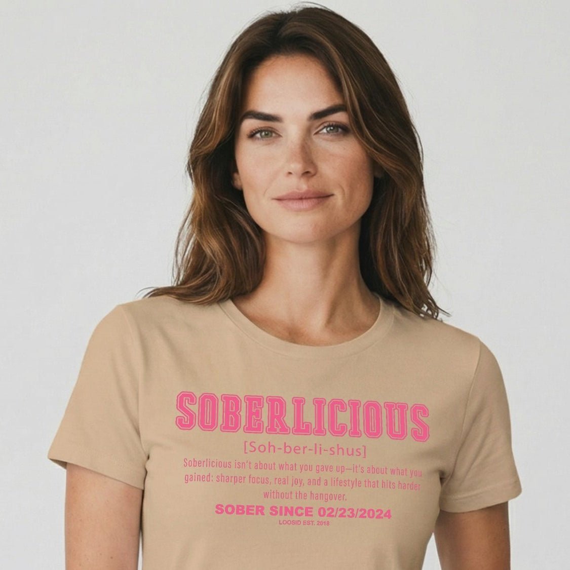 Soberlicious Definition w Custom Sobriety Date Sober T Shirt featuring the design (view 21)