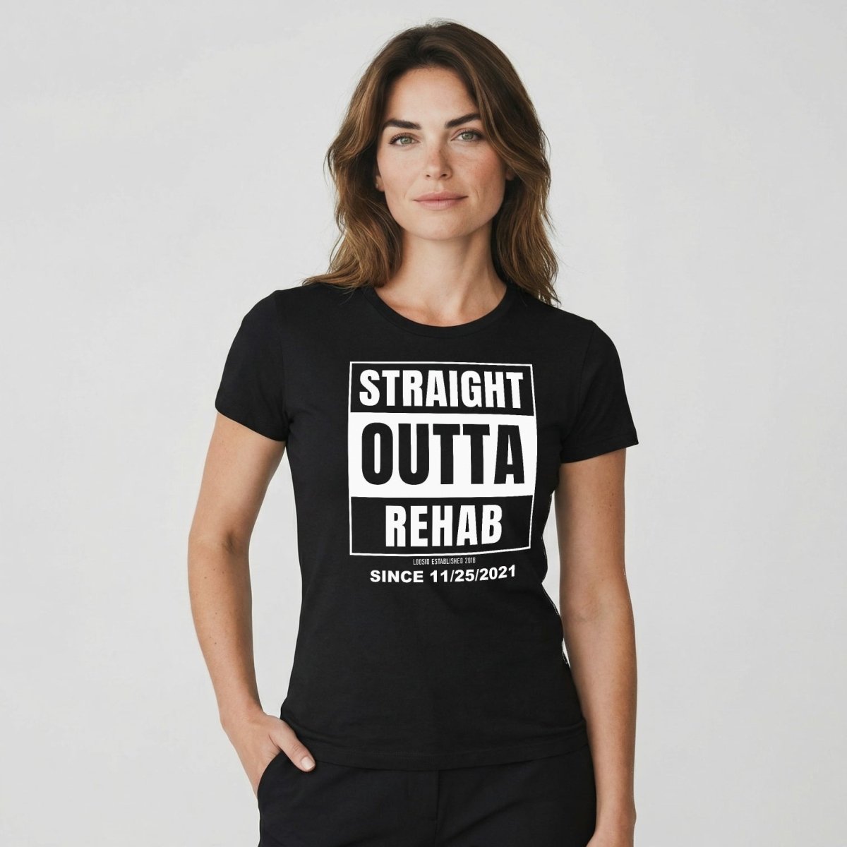 Straight Outta Rehab Sober T Shirt graphic detail (view 4)