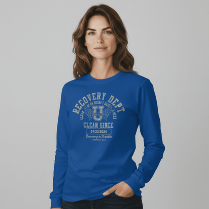 Recovery Dept 24/7 Long Sleeve T-shirt with Custom Recovery Date | Clean Shirt