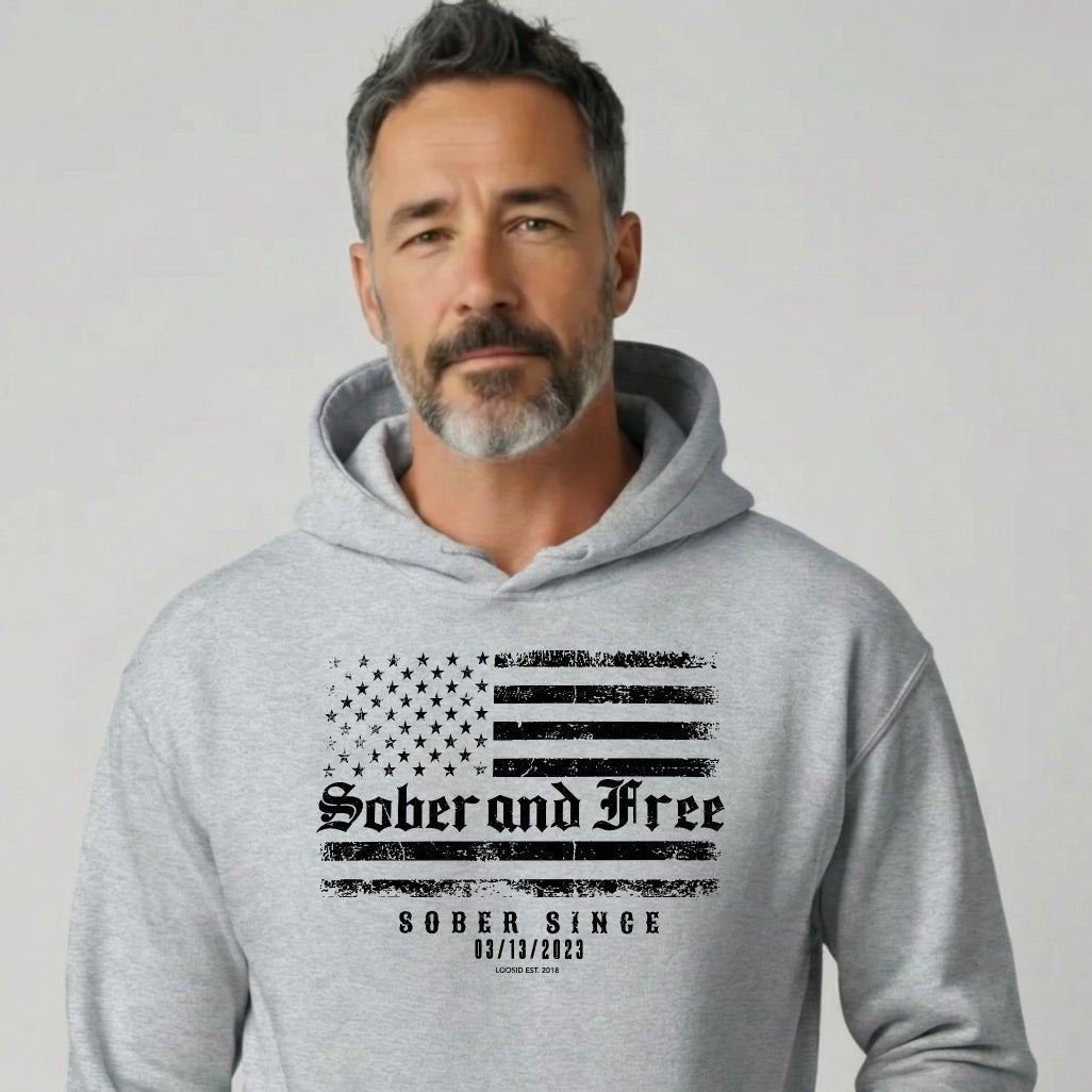 Recovery Hoodie | Sober and Free Custom Sobriety Date Hoodie