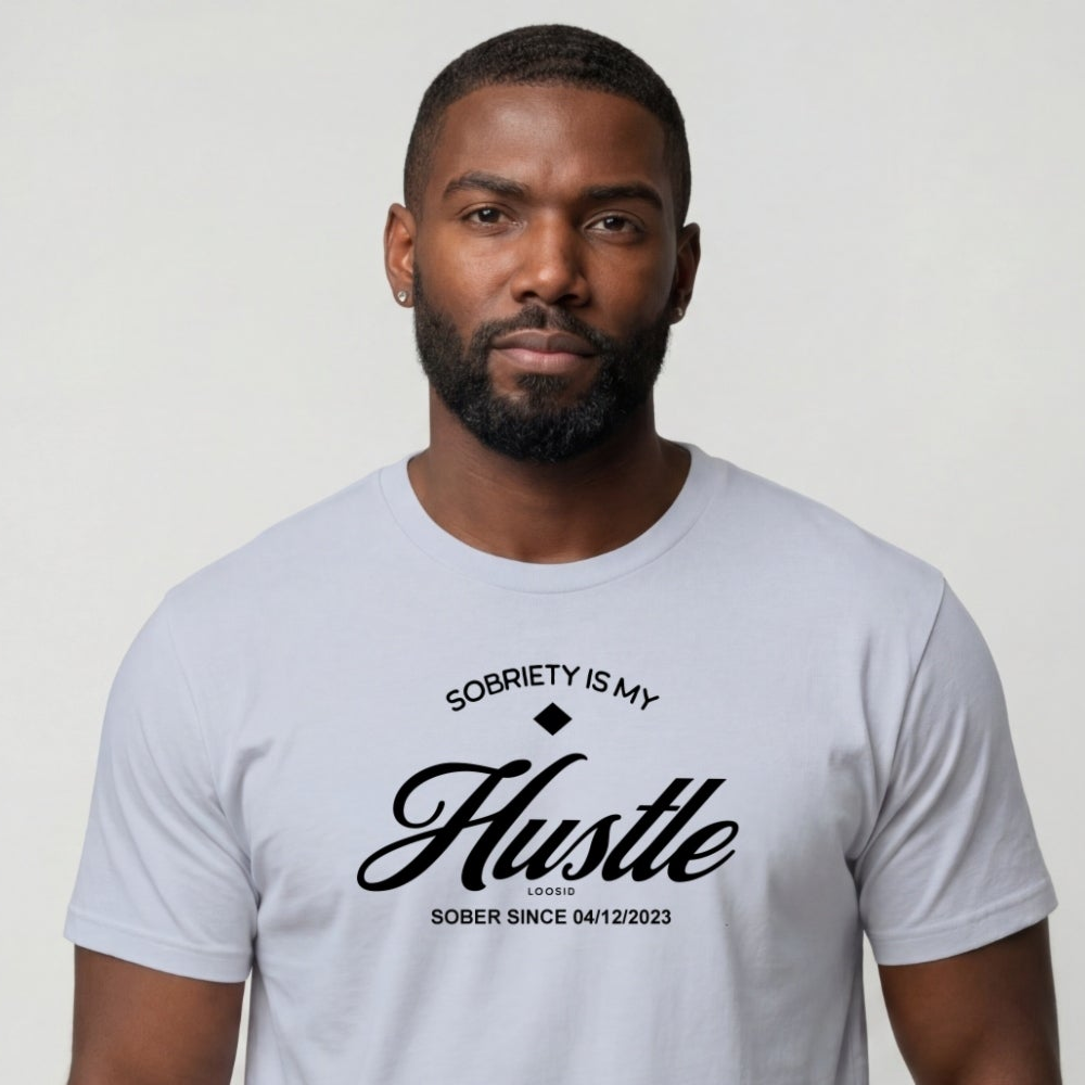 Hustle Men's Relaxed Sober T Shirt w/Personalize Sober Date