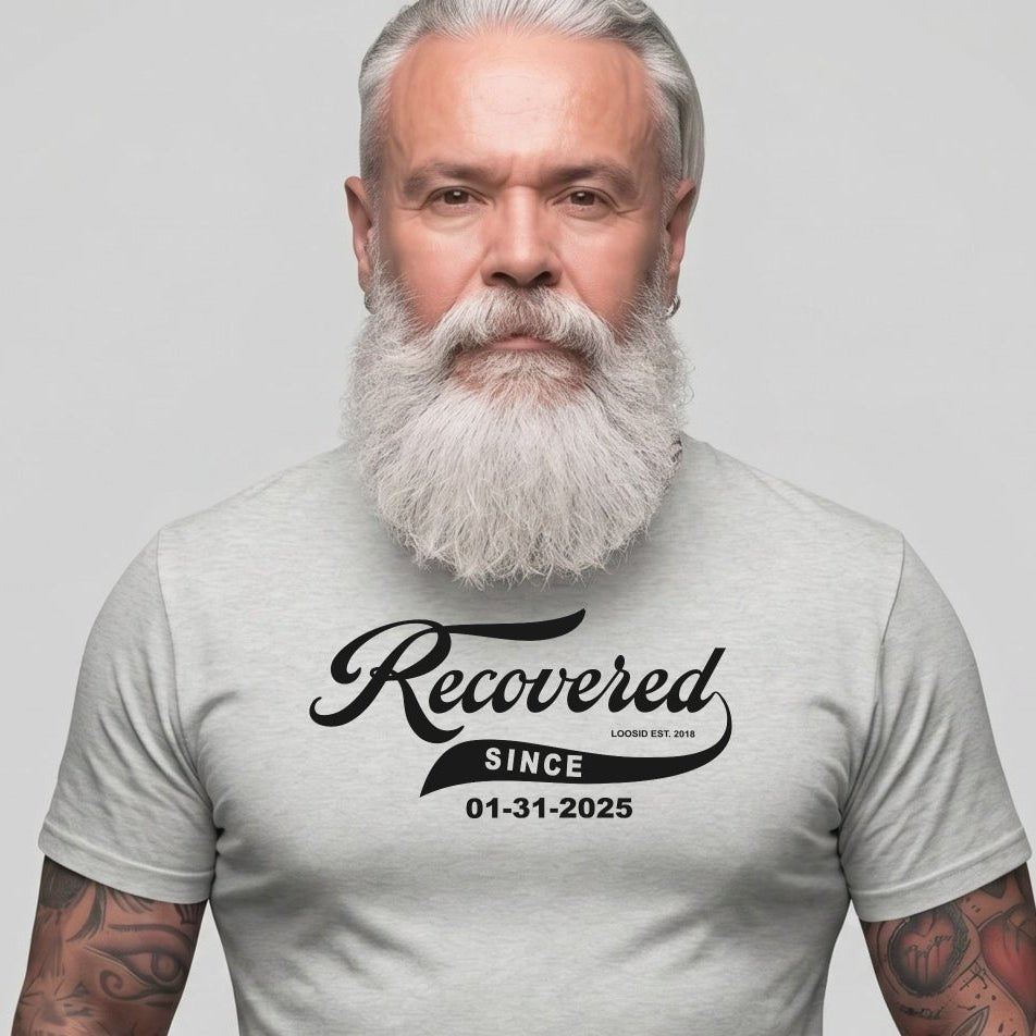 Men's Recovered Since Sober T Shirt w/ Personalized Clean Date