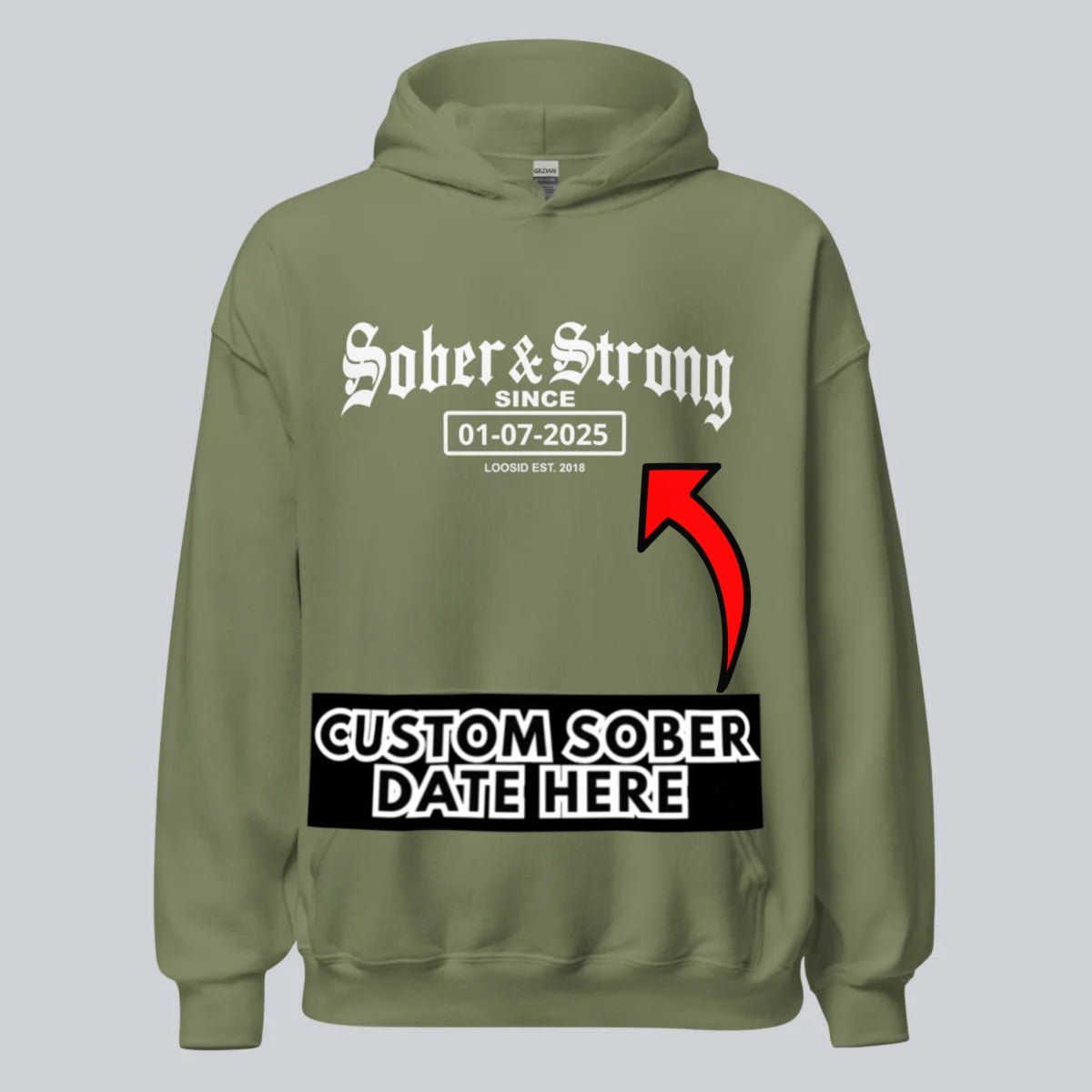 Recovery Hoodie | Women’s Old School Sober & Strong Hoodie with Custom Date