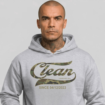 Clean Since Camo Recovery Hoodie close-up view (view 2)