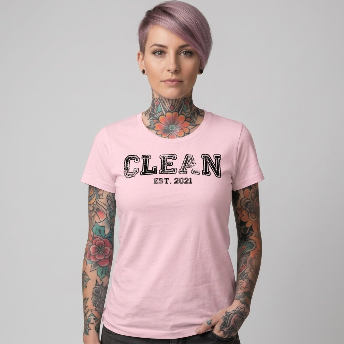 Clean T-Shirt | Women's Clean EST. Tee with Personalized Sobriety Date
