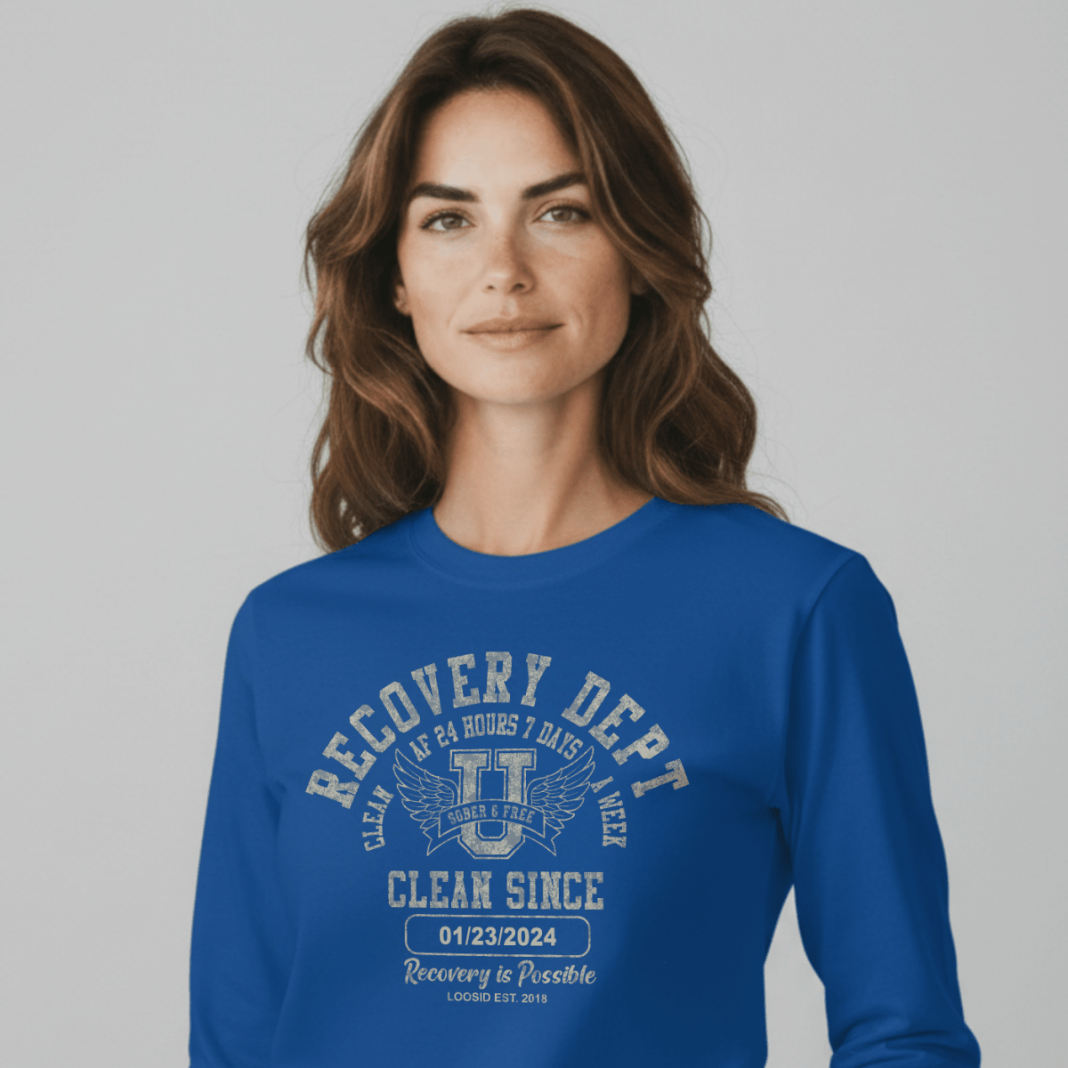 Recovery Dept 24/7 Long Sleeve T-shirt with Custom Recovery Date | Clean Shirt