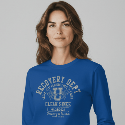 Recovery Dept 24/7 Long Sleeve T-shirt with Custom Recovery Date | Clean Shirt