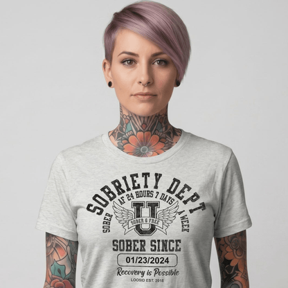 Sobriety Dept Sober T Shirt flat lay styled image (view 13)