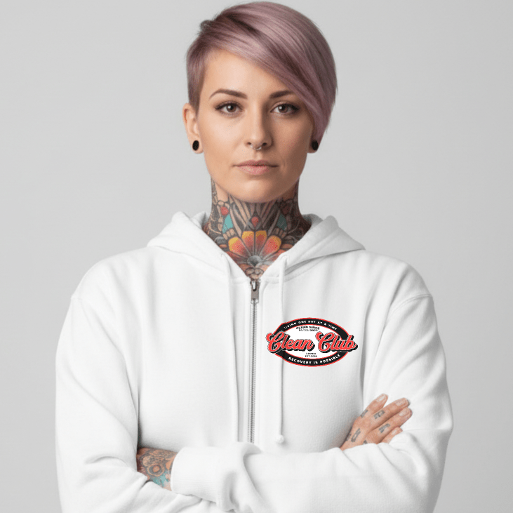 Clean Club Badge Left Chest Print Unisex Zip Recovery Hoodie side view (view 16)
