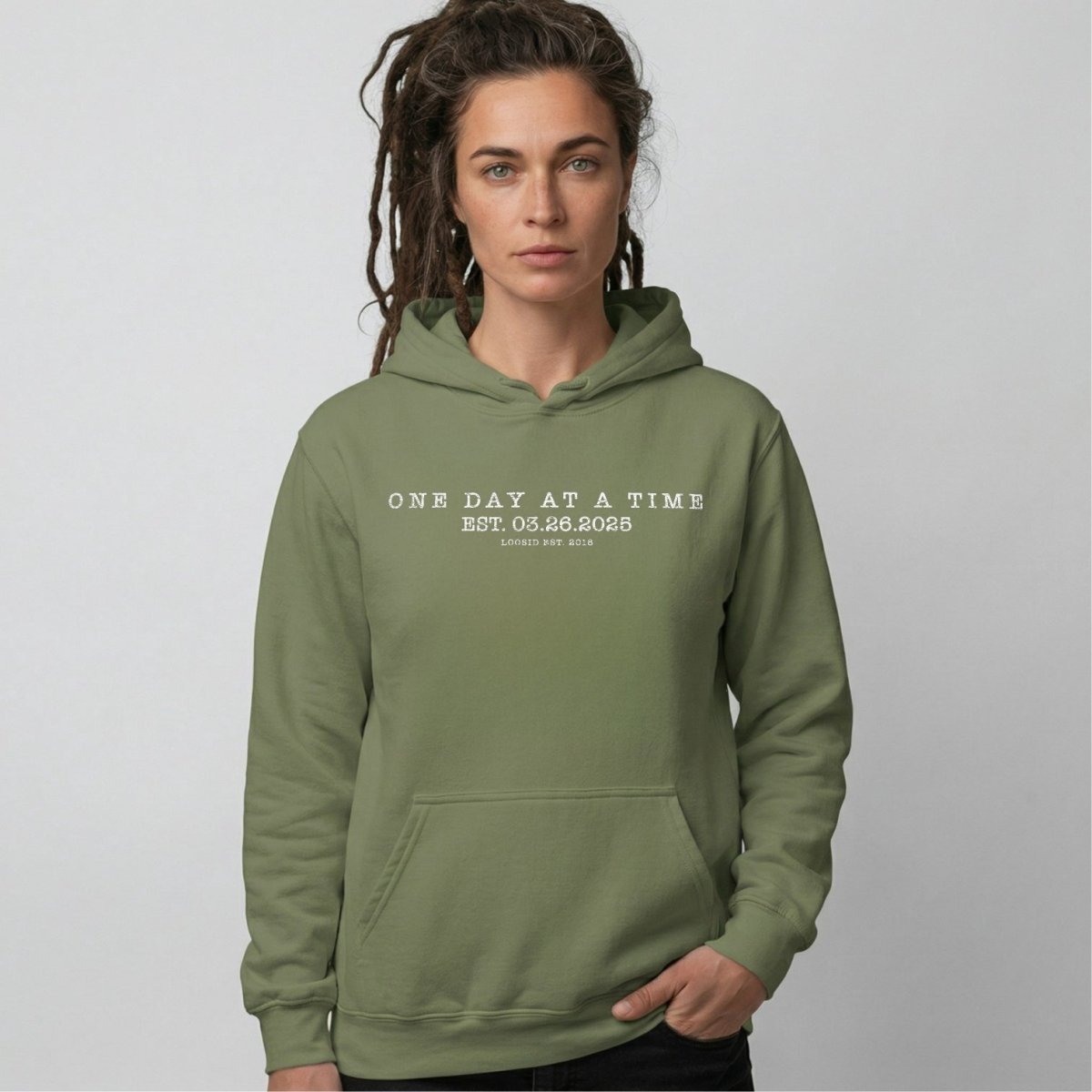 One Day At a Time Recovery Hoodie lifestyle view (view 25)