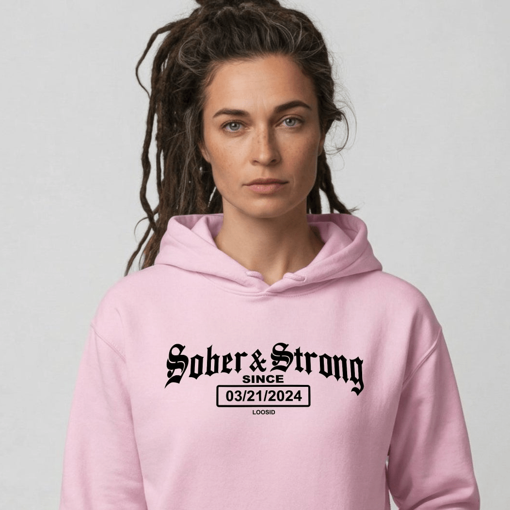 Old School Sober & Strong Recovery Hoodie packaging detail (view 48)