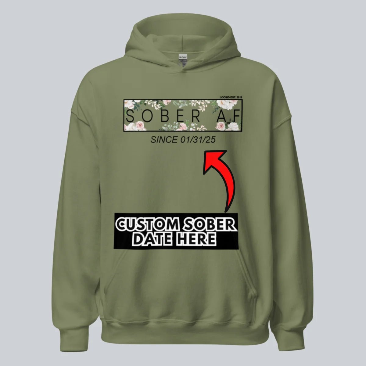 Recovery Hoodie | Women's Sober AF Flower Hoodie with Custom Date